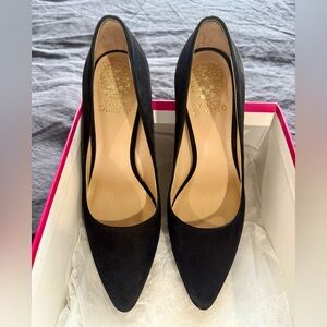 Vince Camuto black suede block heel pumps